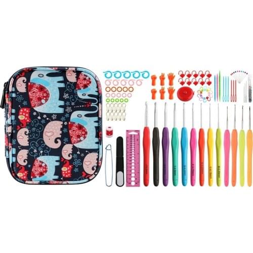 HOT 92PCS Soft Handle Crochet Set TPR Crochet Needle with Storage Bag, Knitting Craft Box, Sewing Tool Accessories
