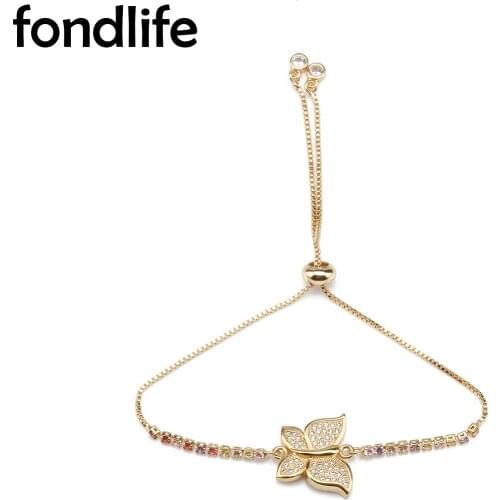 AAA Cubic Zirconia Crystal Pretty Butterfly Lucky Charm Bracelet Women Gold-plated Brass Lovely Animal Trendy CZ Jewelry Present