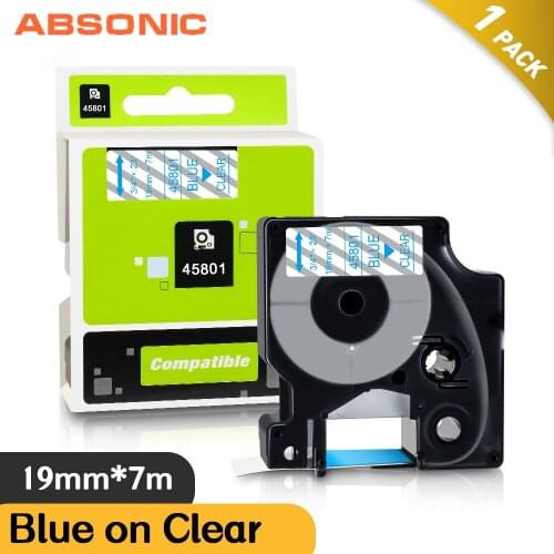 Absonic 19mm 45801 Compatible for Dymo d1 Tapes Blue on Clear 7m Length for LabelManager 360D 420P Label Printer Ribbon Sticker