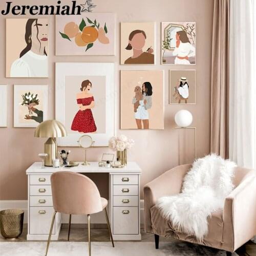 Abstract Girl Canvas Painting Fashion Retro Character Poster Boho Style Wall Art Modern Room Home Decoration Gift