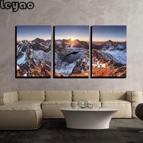 Diamond Embroidery 3 Piece Diamond Painting Art - Mountain Panorama at Winter Fall in Slovakia Tatras Modern Home Decor