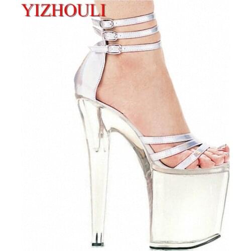 Silver vamp crystal waterproof platform 20cm high heel sandals, Roman unique design of the nightclub pole dancing shoes