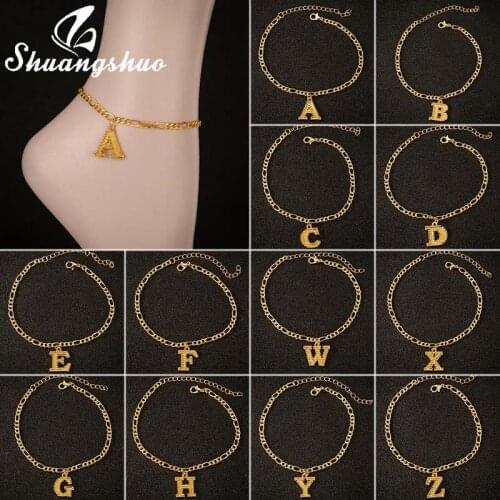 Shuangshuo 2021 Stainless Steel Ankle Bracelet A-Z Initial Letter Anklet for Women Alphabet Jewelry Foot Chain Handmade Bracelet