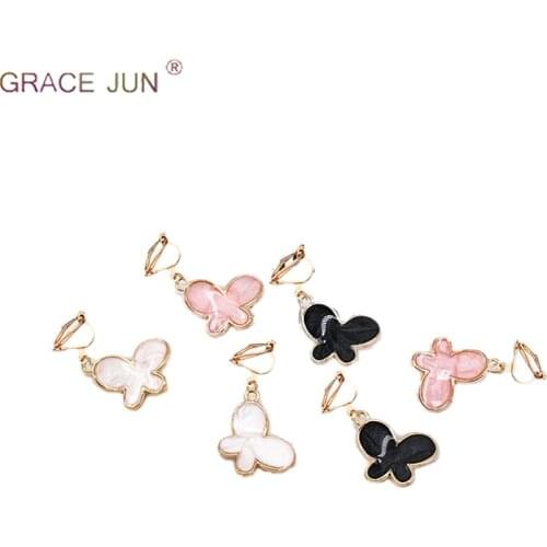GRACE JUN New Arrival Enamel Butterfly Clip on Earrings No Pierced Popular Student Animal Clip on Earrings Valentines Day Gift