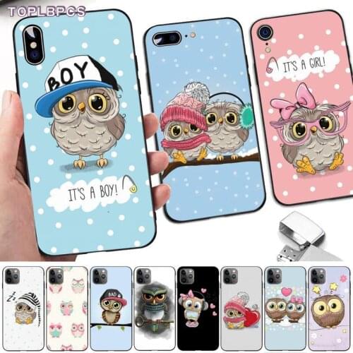 TOPLBPCS Baby Cute Owl Lover Cartoon black Phone Case Hull for iPhone 8 7 6 6S Plus X 5S SE 2020 XR 11 12 pro XS MAX