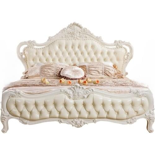 European bed, double bed, French leather wooden bed, carved bed, garden princess bed and luxurious bed