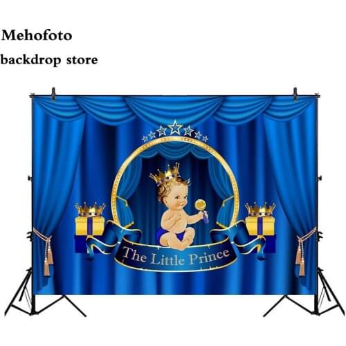Mehofoto Little Prince Photography Backdrops Blue Curtain Crown Photo Booth Background Studio Baby Shower Family Theme Party 681