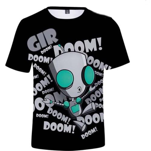 Anime invader Cosplay zim T-shirt Anime t shirt Polyester Summer Short-sleeve Tees tops