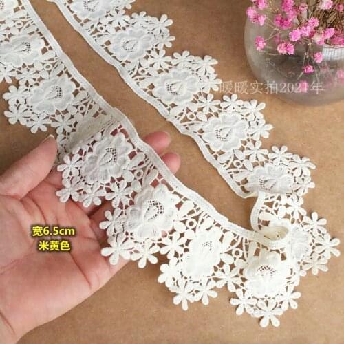 1 Meter 6cm Width Light Yellow Cotton Lace Trim Water Soluble Embroidery Cotton DIY Lace Fabric Clothing Garment Accessories