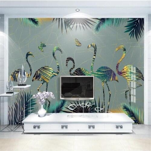 Milofi custom 3D printing wallpaper mural abstract light luxury flamingo background wall hand-painted leaf plants