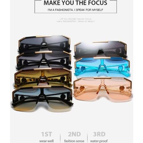 2021 New Fashion Big Square Sunglasses Men Style Gradient Trendy Luxury Retro Brand Design Sun Glasses Big Frame Metal Vintage