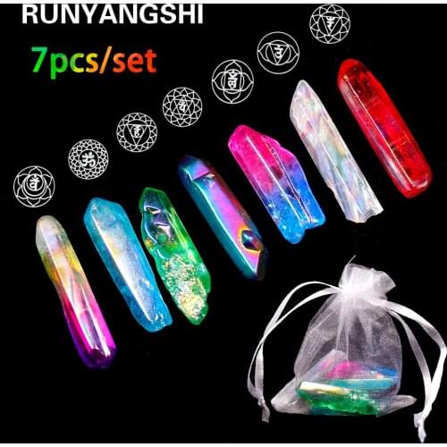 Natural Chakela Stone Set 7 Colors clear quartz Electroplated Crystal Column Color-plated Unicuspid Ornaments Decoration