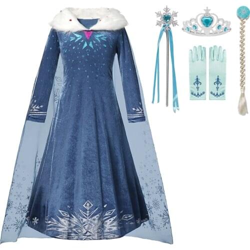 2021 New Elsa Dress Girls Party Vestidos Cosplay Girl Clothing Anna Snow Queen Print Birthday Princess Dress Kids Costume