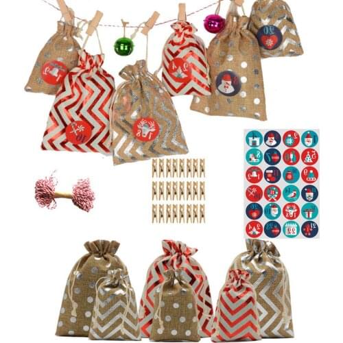 Christmas Advent Calendar Bags DIY Calendar Bag Garland Kit Advent Calendar Gift Bags Christmas Decoration 2022 New Year Hanging