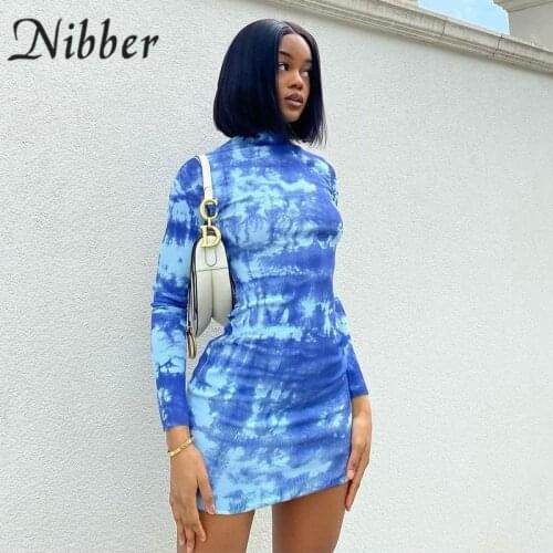 Nibber Autumn Fashion Mini Dresses Hip Slim Tie-Dye Print Design For Women Daily Commuting Street Holiday Party Clubwear 2021