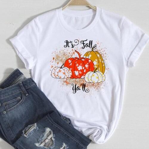 Autumn Fall Graphic Clothes Tshirt T Female Tee Top Print T-Shirt Women Watercolor Style Holiday Thanksgiving Happy Halloween