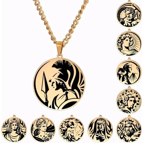 LIKGREAT GREEK MYTHOLOGY PENDANT NECKLACE Gold Color Stainless Steel Pendants Jewelry Vintage Chain Choker Gifts for Men Women