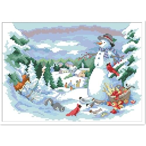 Snowman and birds cross stitch package winter 18ct 14ct 11ct cloth cotton thread embroidery DIY handmade needlework