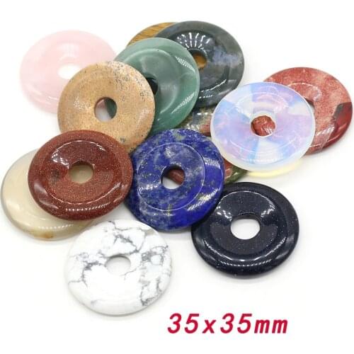 Natural Stone Oblate Pendants Reiki Heal Lapis lazuli Opal Big Hole Beads Pendant for Jewelry Making DIY Necklace Earring