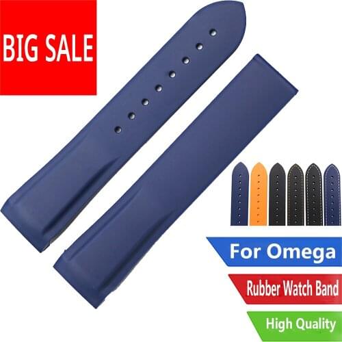CARLYWET Watch Band 20 22mm Black Blue White Rubber Silicone Watch Strap Belt For Omega Planet Ocean 45 42mm Replacement Strap