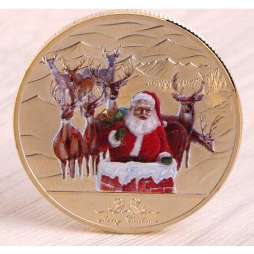 Merry Christmas Santa Claus Deer Gold Plate Commemorative Coin Xmas Souvenir home decoration accessories