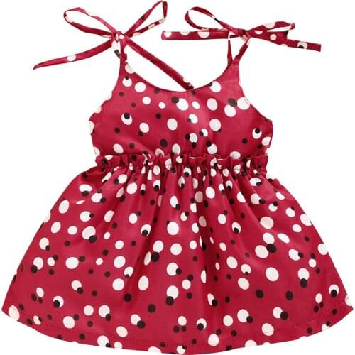 Little Girl’s Casual Lace-up Suspender Dress Fashion Polka Dot U-neck A-line Princess Dress 1-5T 2021 New Fashion