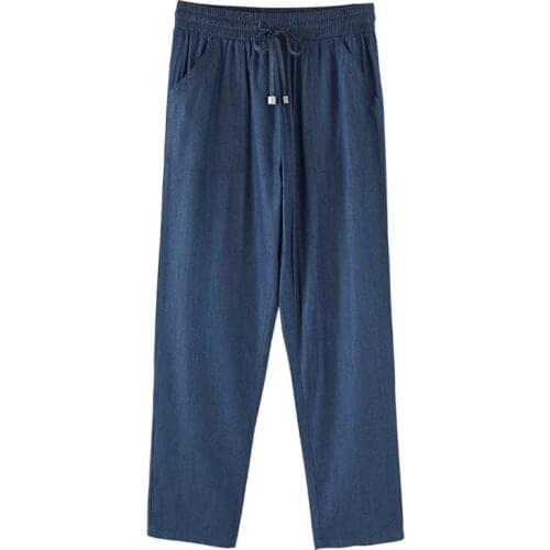 Summer Autumn Jeans Woman 2020 Preppy Casual Style Loose Mid Waist Ankle Length Pencil Jeans Pants Vestido Light Blue Black