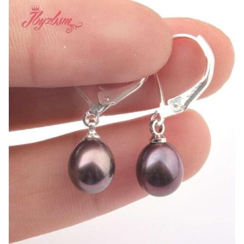 7x8-9x10mm Oval Genuine Freshwater Pearl Natural Stone Beads Silver Hoop Jewelry Woman Earrings For Woman Christmas Gift 1 Pair