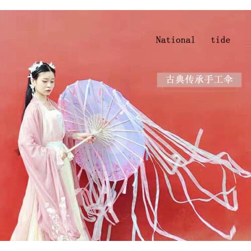Ancient Times Umbrella With Hanfu Umbrella Antique Style Oil Paper Umbrella Rainproof Ribbon Umbrella Hanfu Handheld To With