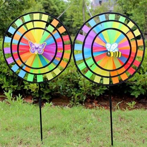 1Pcs Colorful Rainbow Triple Wheel Wind Spinner Windmill Garden Yard Outdoor New Decor Kids Toys