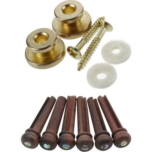 2Pcs Golden Strap Button with Mounting Screw with 6Pcs Wood Guitar Pins Rosewood Strings Pegs Slotted Endpin