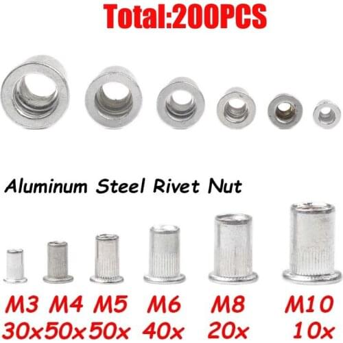 200PCS Aluminum Alloy Rivet Nut M3 M4 M5 M6 M8 M10 Flat Head Threaded Rivet Insert Nutsert Cap Rivet Nut