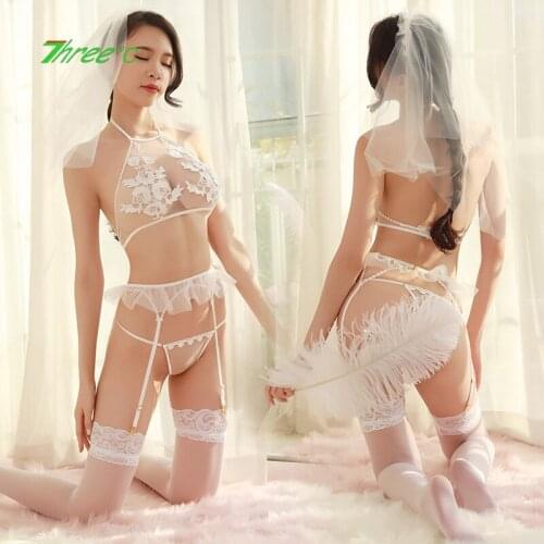 2020 New Sexy Lingerie Bridal Gown Uniform Temptation Tulle Bride Wedding Dress Uniform Lace Garter Sexy Nightdress Erotic Suit