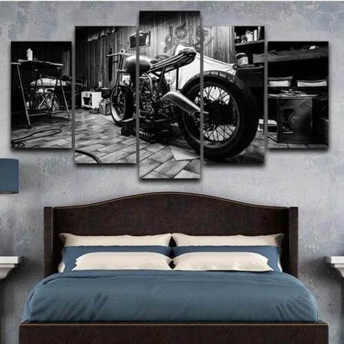 5 Piece Set Printing Canvas Painting Retro Motorcycle Hd Art Poster Home Decoration Living Room Wall Modular Picture Frameless