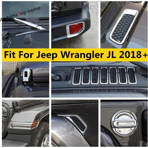 Yimaautotrims Chrome Exterior Refit Kit For Jeep Wrangler JL 2018 - 2020 Engine Hood Air AC / Wiper / Rear Fog Lamps Cover Trim
