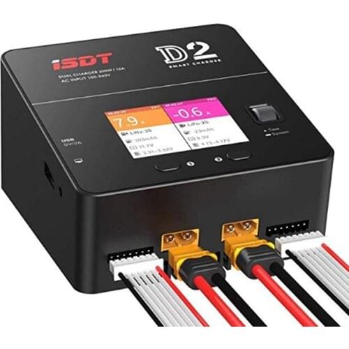 ISDT D2 Lipo Battery Balance Charger Duo Discharger Dual 200W 12A 2 Ac Dual Channel Output 1-6S Li-Ion Life Nicd Nimh Lihv