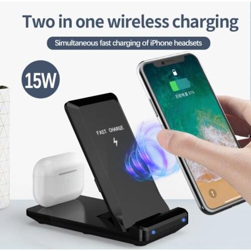 15W Fast Wireless Charger Station Foldable 2 In 1 For Huawei iPhone Airpods 1 2 3 Pro Phone Wireless Charger Dock Holder Stand