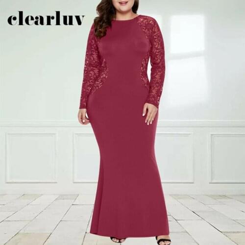 Burgundy Evening Dresses O-neck Full Sleeves Lace Sex Illusion Zipper Back Mermaid Plus size Customize Women Formal Dress T030