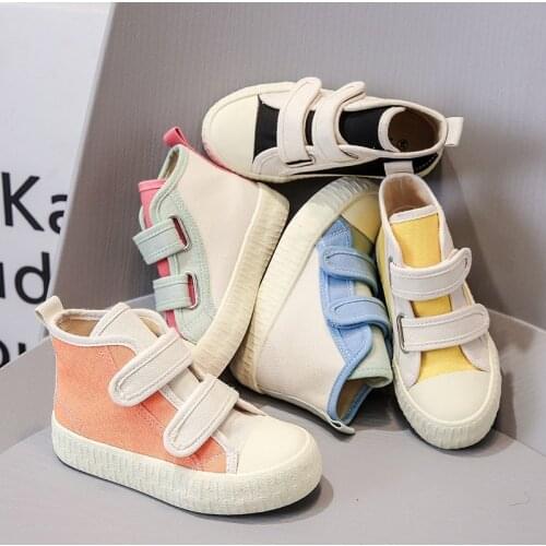 Chicest Patchwork Canvas Shoes for Kids Cute Colorful Street style Children Boy Autumn High Top Shoe Girl Boots Flat-sole E07314