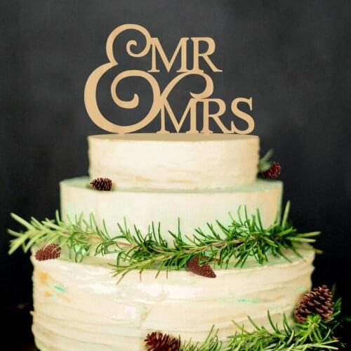 Wood Mr and Mrs Sign Bride and Groom Happy Birthday Cake Toppers Gold for Birthday Party Wedding Decorations