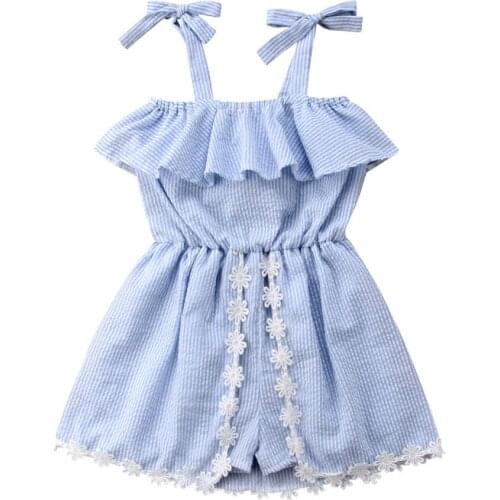 2018 Kids Baby Girls Lace Flower Striped Sleeveless Romper Dress Sundress Size 1-6Y