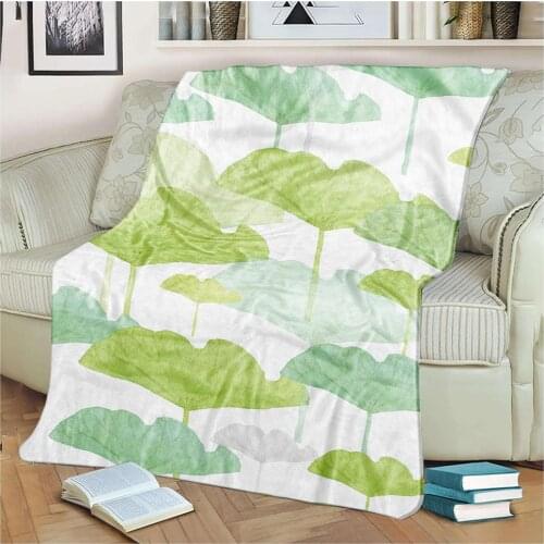 Watercolor Leaves Pattern Flannel Throw Blankets Double-sided Fleece Blanket