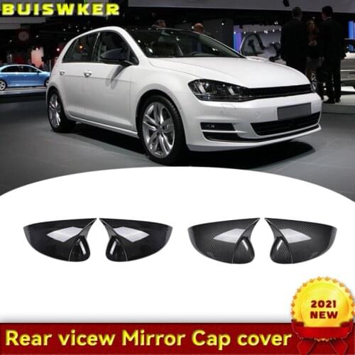 Car Rearview Mirror Cover Cap Carbon Fiber Black For VW GOLF 8 MK8 2020 2021 Support Lane Change Side Assist Blind Spot Assist