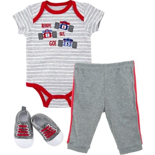 Kavkas Summer Baby Boys Clothes Set Car Printed Striped Cotton Newborn Jumpsuit