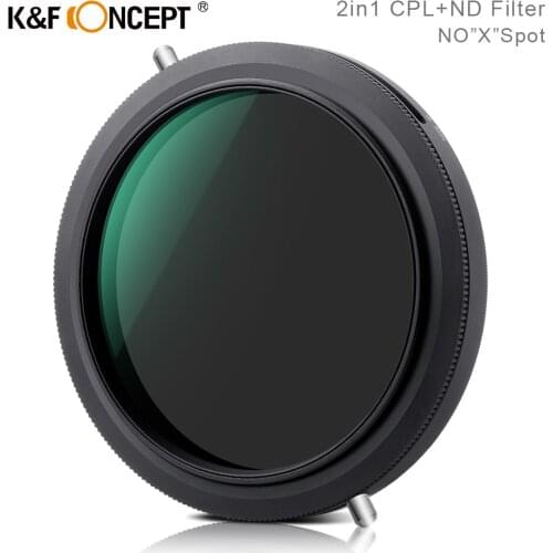 K&F Concept 2in1 ND+CPL Filter No"X"spot Fader ND Variable Filter+Circular Polarizing Filter 67mm 72mm 77mm 82mm Camera Lens