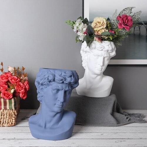 European-style Ceramic Head Vase Flower Pot Abstract Art Portrait Sculpture Succulent Green Radish Head Desktop Flower Pot Decor