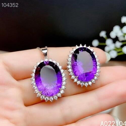 KJJEAXCMY fine jewelry 925 sterling silver inlaid natural amethyst women luxury vintage oval large gem ring pendant suit support