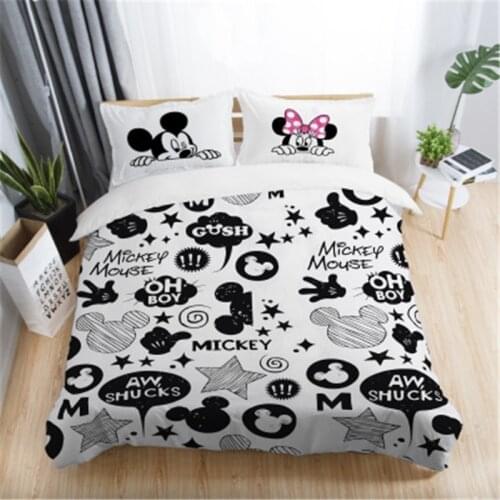 Disney Cartoon White Mickey Minnie Series Graphic Bedding Set Adult Children Bedroom Decorative Down Bed Cover Pillowcase