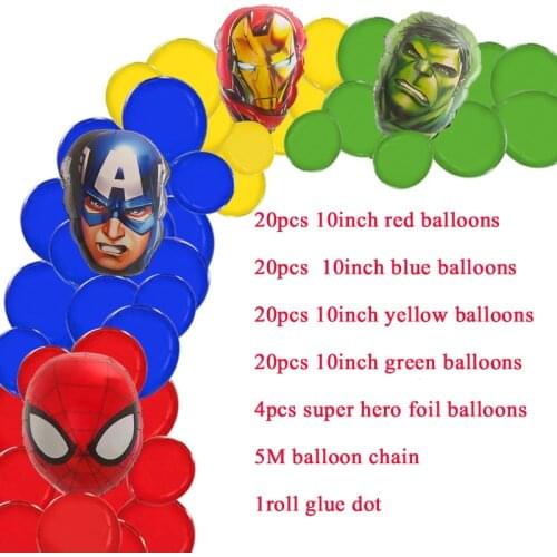 86pcs Super Hero Latex Balloon arch Aluminum spiderman iron man head Balloon Kids Birthday Party Decoration Baby Shower Supplies