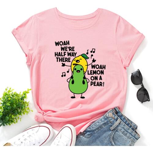 Lemon on A Pear Funny Fruits Sing Graphic Tee for Women Short Sleeve Crewneck Cotton Summer T-shirts Tops Female Clothes Top